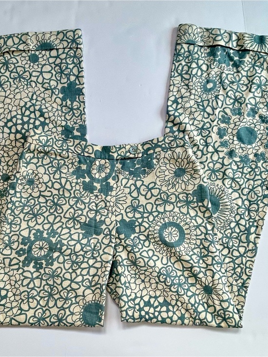 Moschino Pants - Moschino CheapandChic Cream Pants with Teal Floral Print - wide leg cuffed